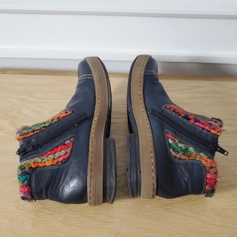 Rieker LeatherAnkle Boots Womens Sz 37/US 6 Felicitas Navy Multicolor Knit Trim - Picture 3 of 7